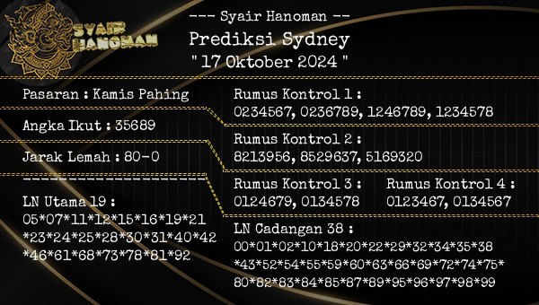 --- Syair Hanoman -- - Prediksi Sydney