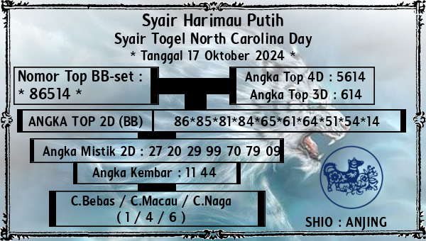 Syair Harimau Putih - Syair Togel North Carolina Day