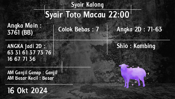 Syair Kalong - Syair Toto Macau 22:00