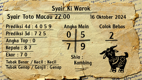 Syair Ki Warok - Syair Toto Macau 22:00