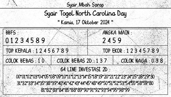 Syair Mbah Sarap - Syair Togel North Carolina Day