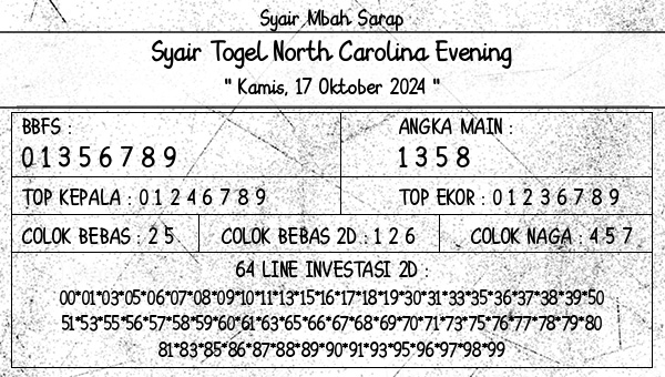 Syair Mbah Sarap - Syair Togel North Carolina Evening