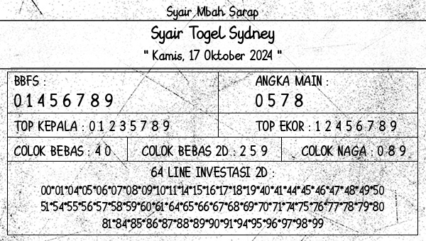 Syair Mbah Sarap - Syair Togel Sydney