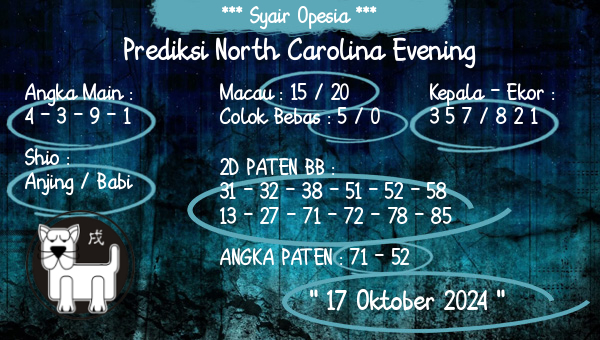 Syair Opesia - Prediksi North Carolina Evening