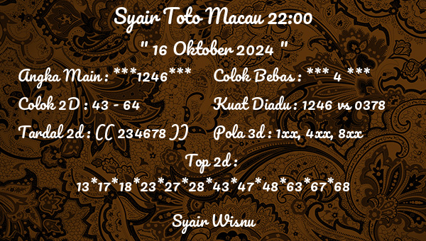 Syair Wisnu - Syair Toto Macau 22:00